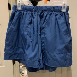 Blue Satin Drawstring Shorts with Pockets